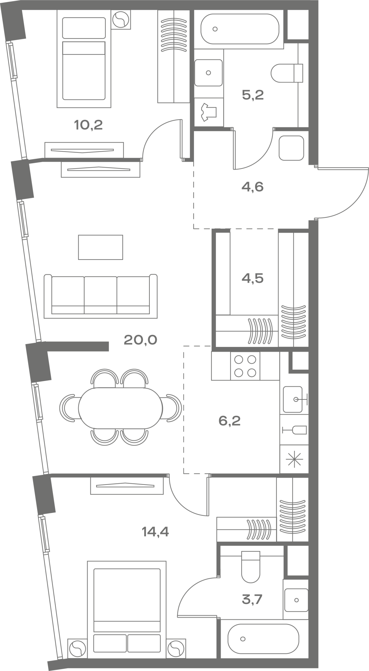 Планировка 2-комнатная квартира в ЖК Soul (Соул)