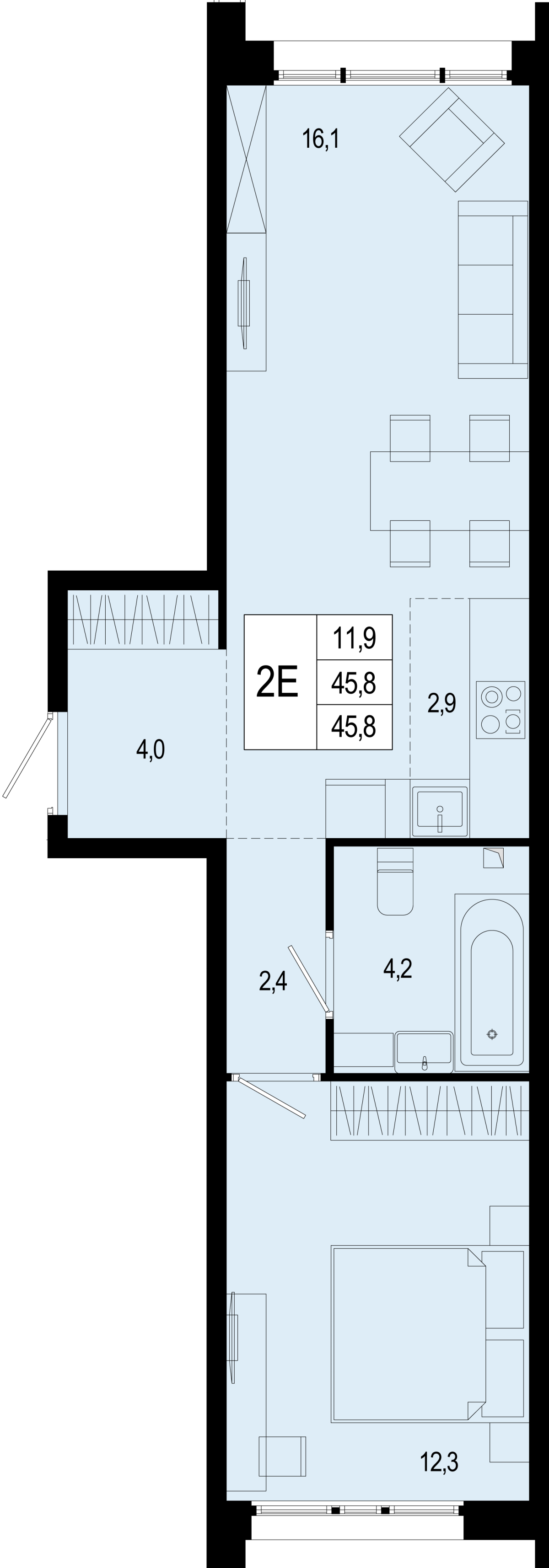 Планировка 2-комнатная квартира в ЖК "Новая Щербинка"