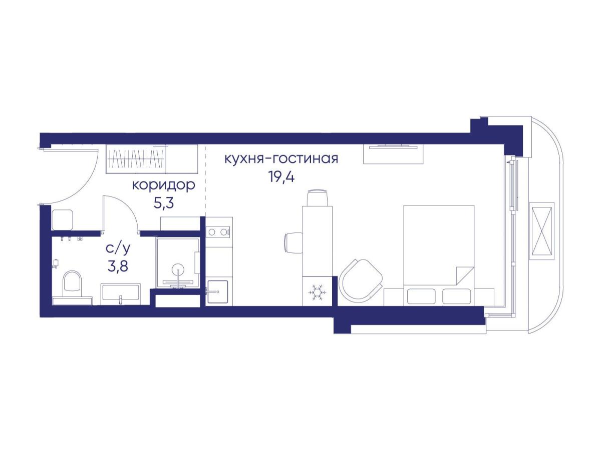 Планировка Студийная планировка в ЖК "Остров"