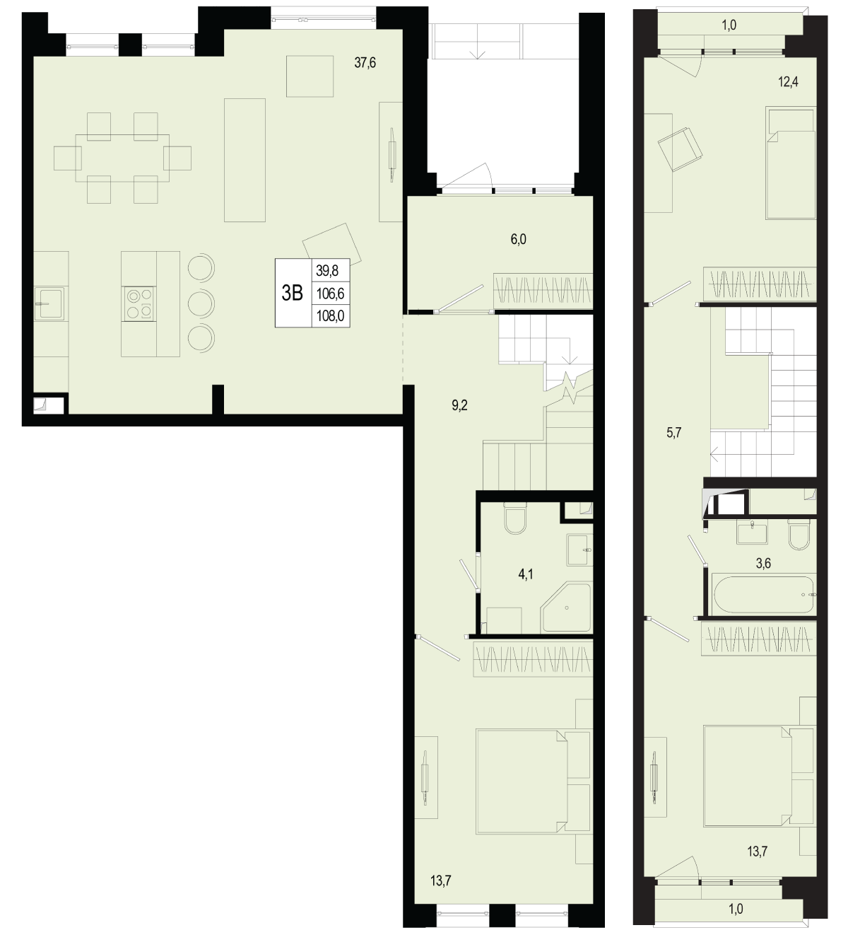 Планировка 3-комнатная квартира в ЖК "Новая Щербинка"