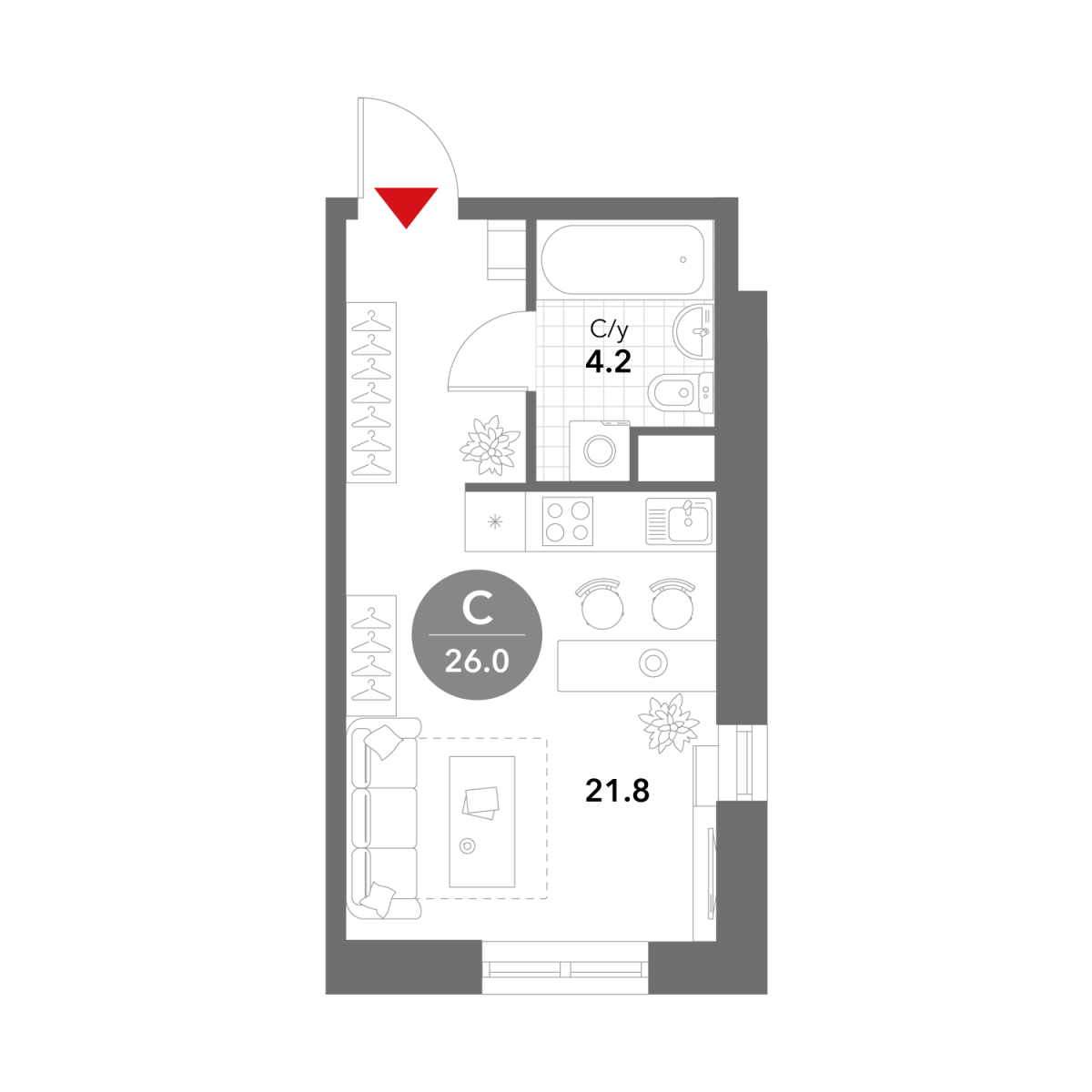 Планировка Студийная планировка в ЖК Voxhall (Воксхолл)