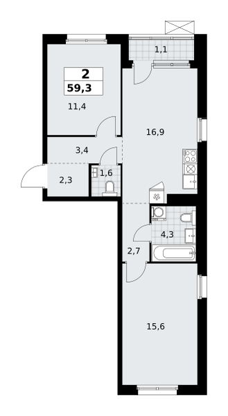 Планировка 2-комнатная квартира в ЖК "Прокшино"