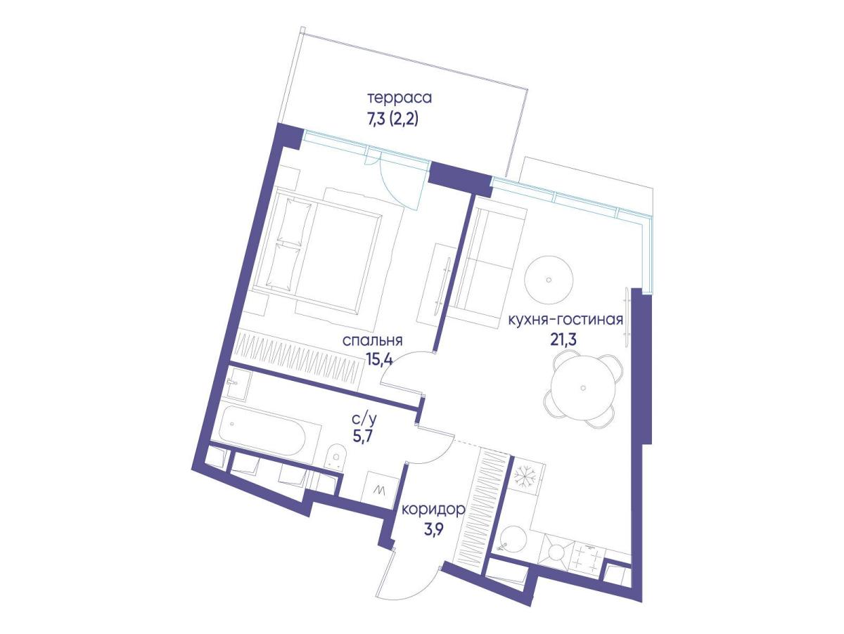 Планировка 1-комнатная квартира в ЖК "Остров"