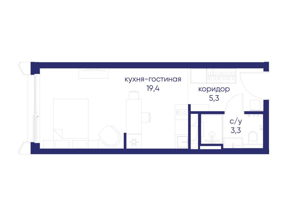 Планировка Студийная планировка в ЖК "Остров"