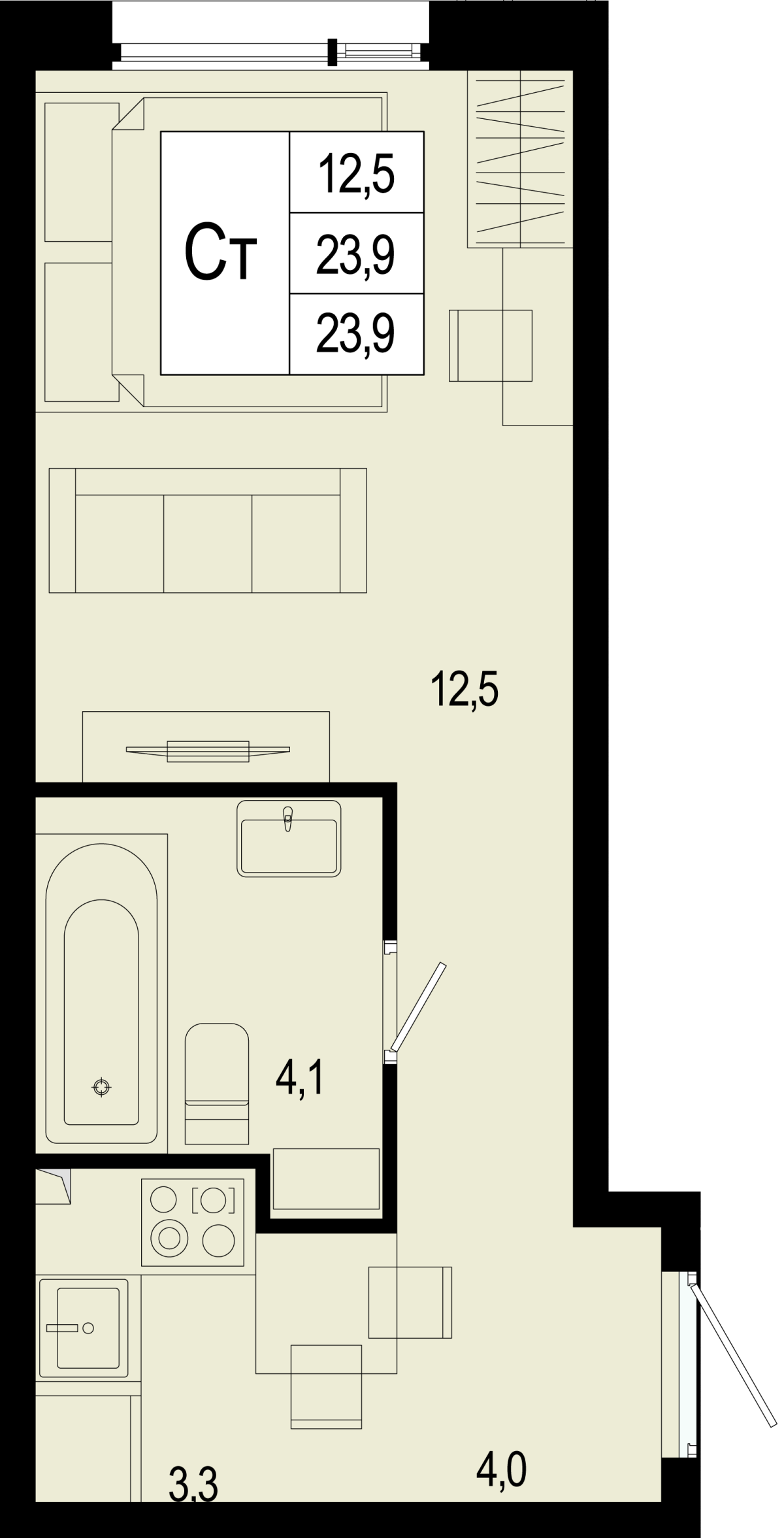 Планировка Студийная планировка в ЖК "Новая Щербинка"