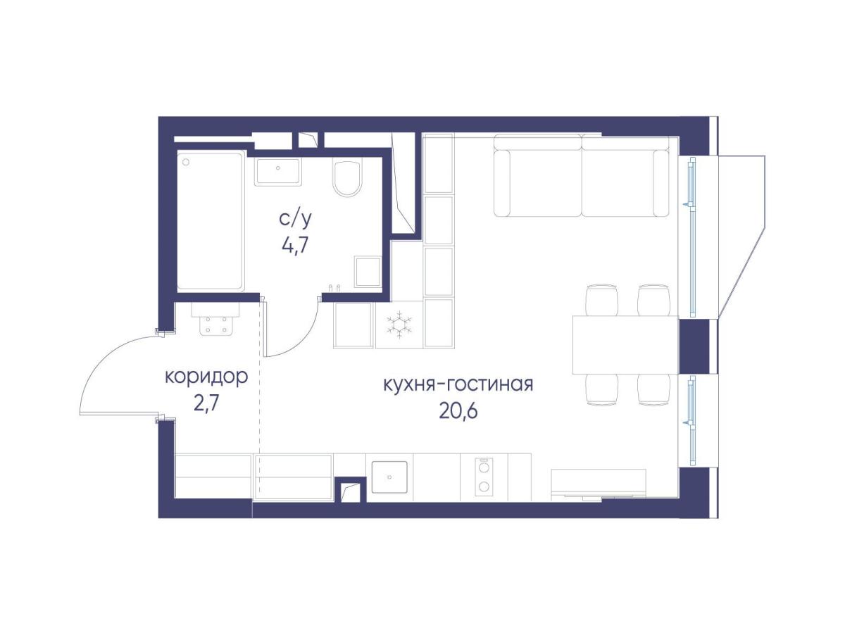 Планировка Студийная планировка в ЖК "Символ"