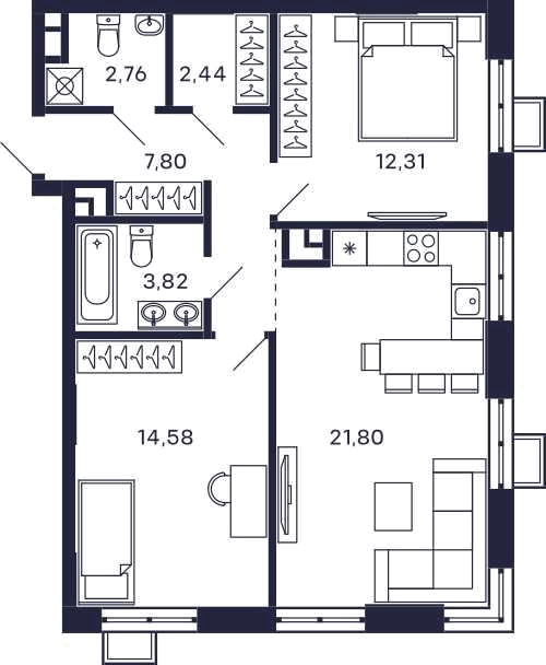 Планировка 2-комнатная квартира в Квартал "Тетрис"