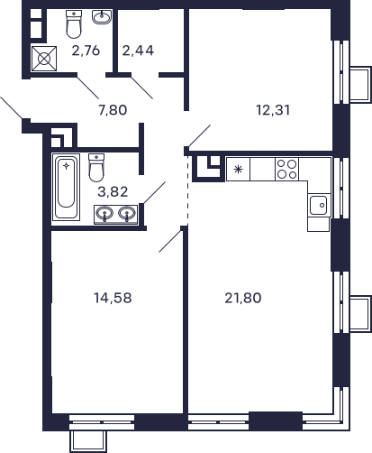 Планировка 2-комнатная квартира в Квартал "Тетрис"