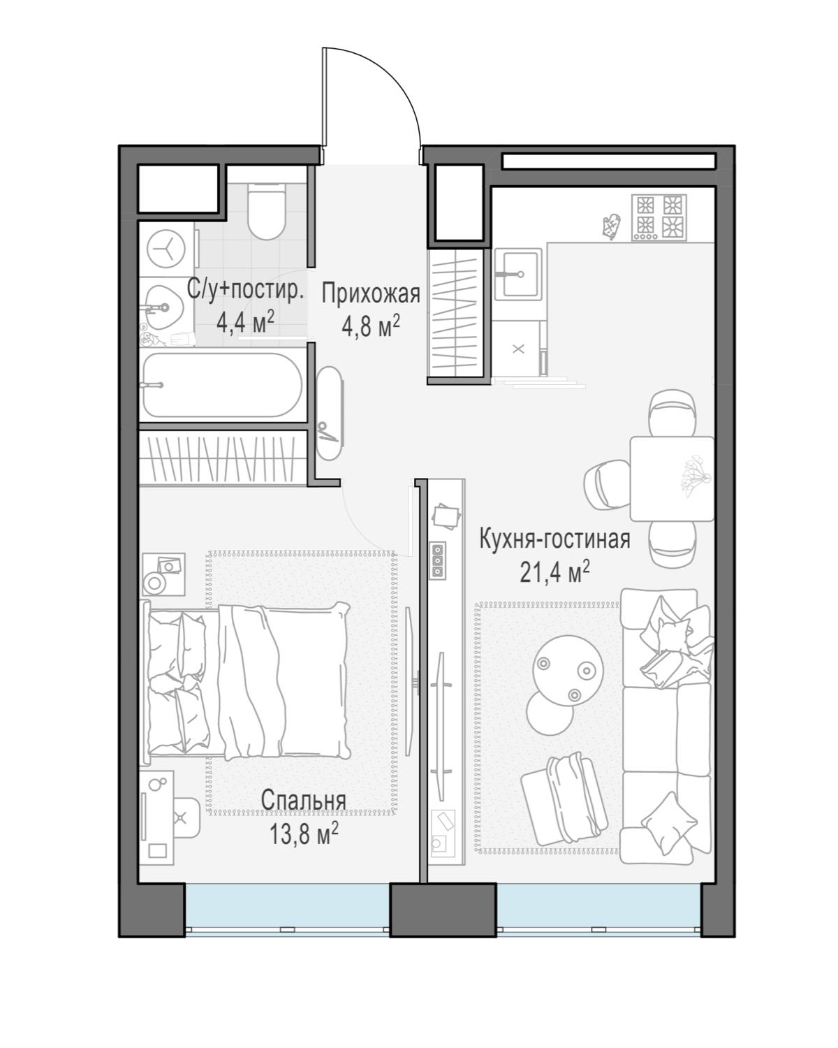 Планировка 2-комнатная квартира в ЖК West Garden (Вест Гарден)