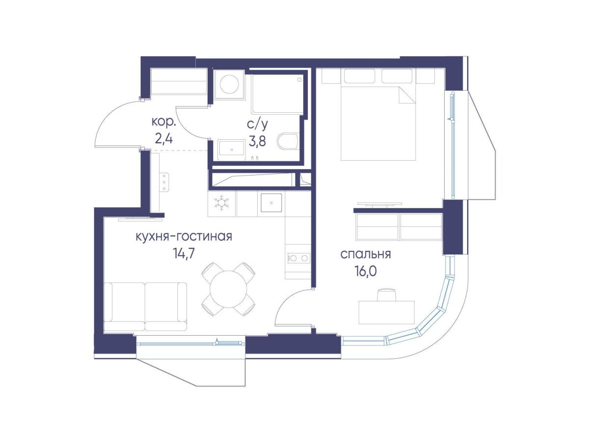 Планировка 1-комнатная квартира в ЖК "Символ"