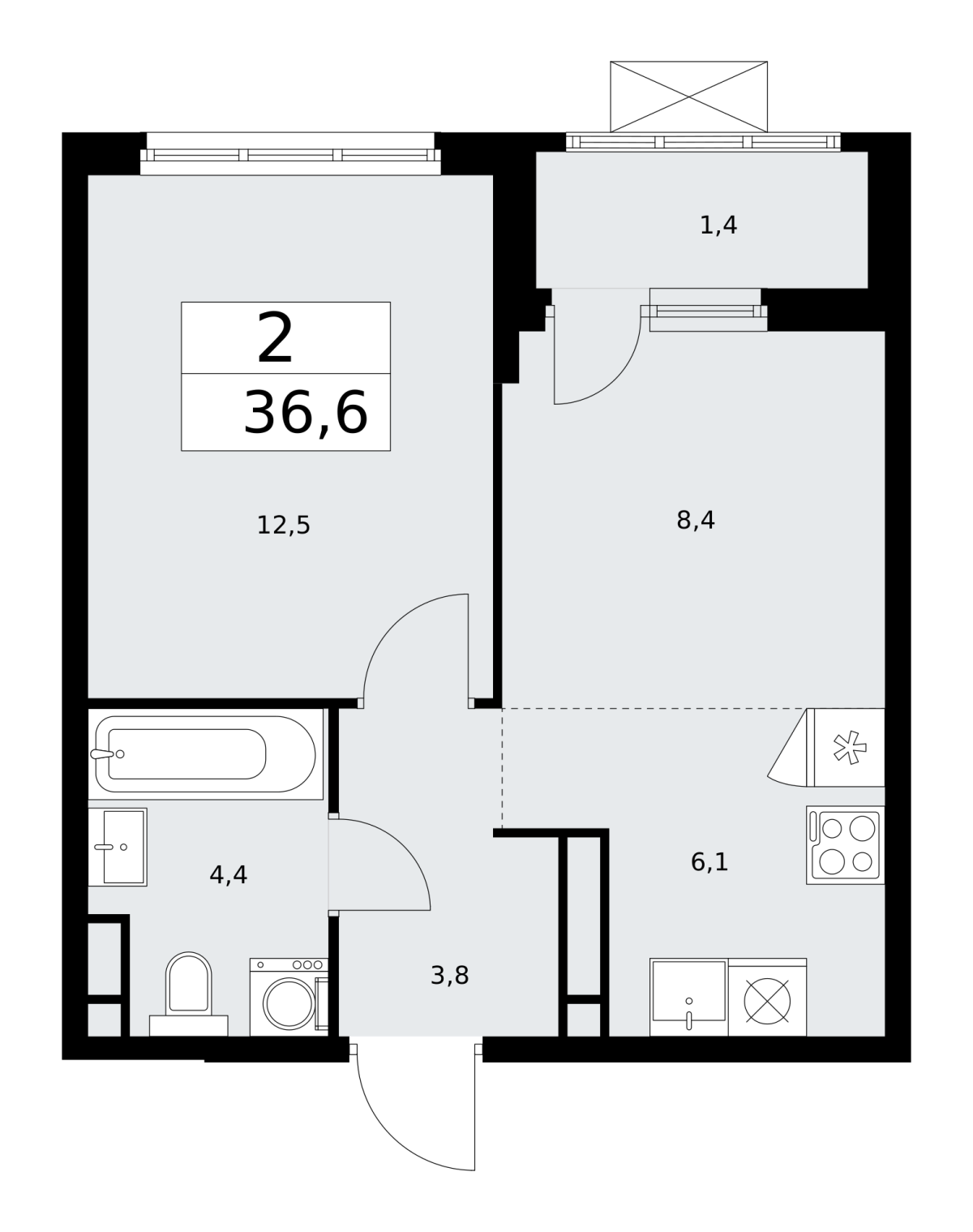 Планировка 2-комнатная квартира в ЖК "Прокшино"
