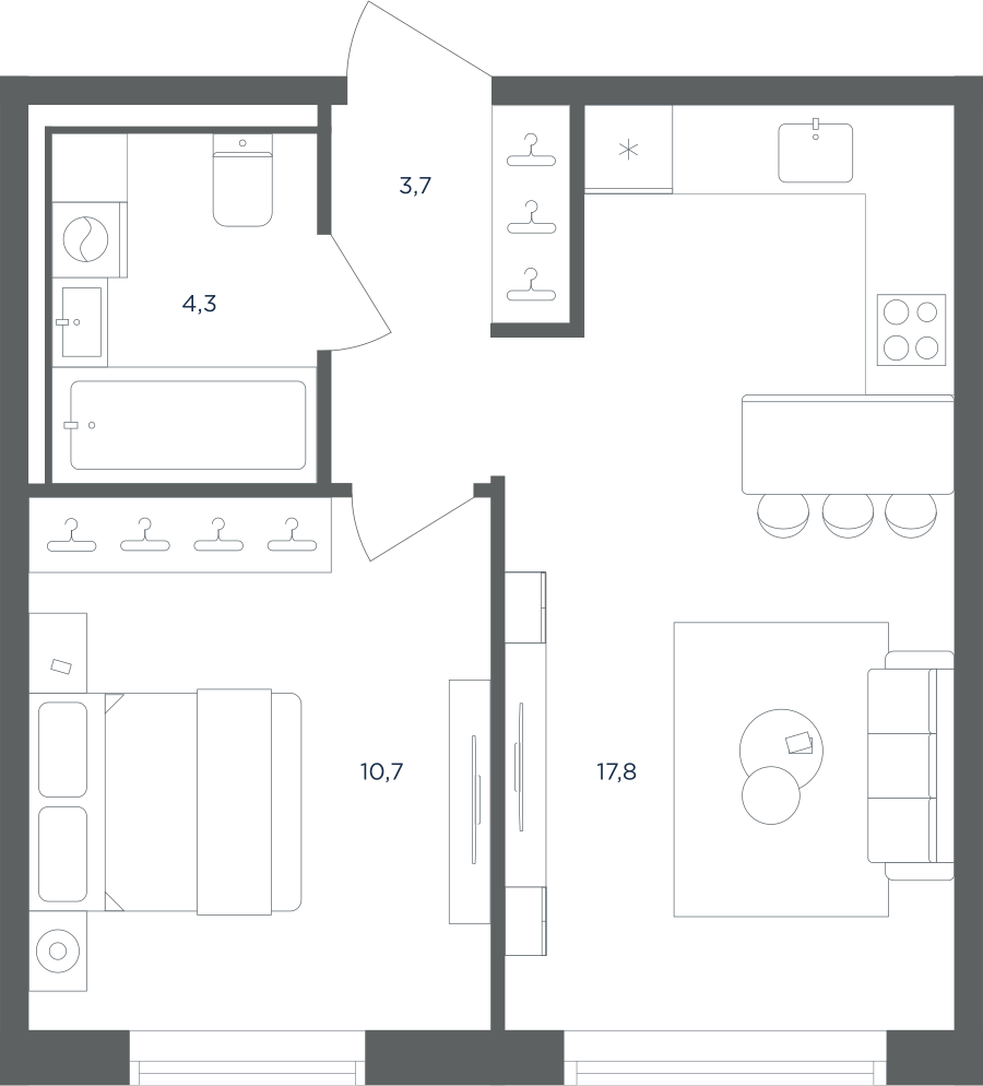 Планировка 1-комнатная квартира в ЖК "Равновесие"