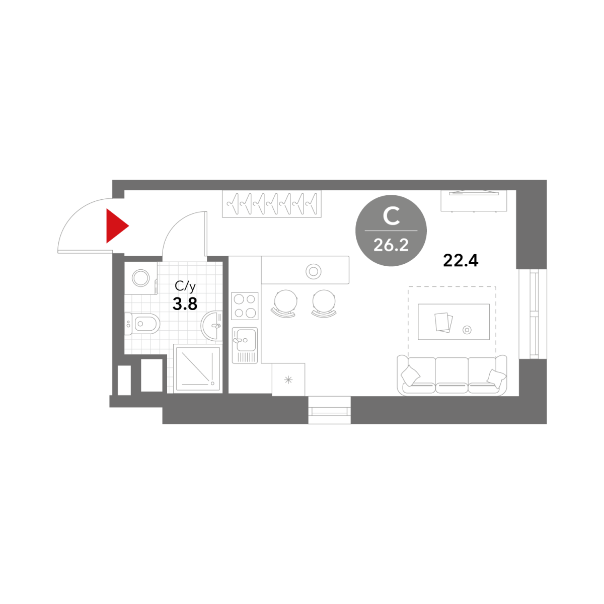 Планировка Студийная планировка в ЖК Voxhall (Воксхолл)