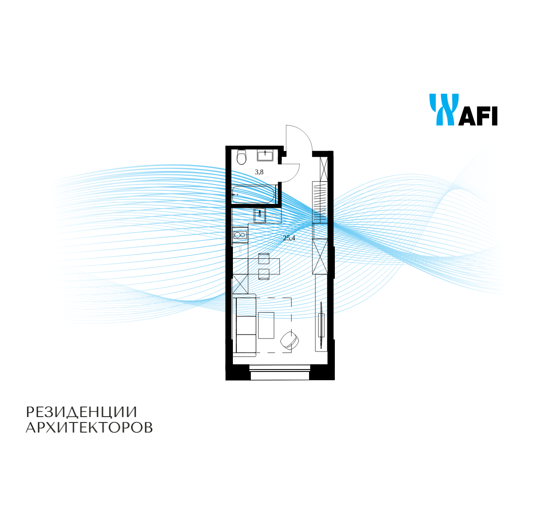 Планировка Студийная планировка в ЖК "Резиденции Архитекторов"