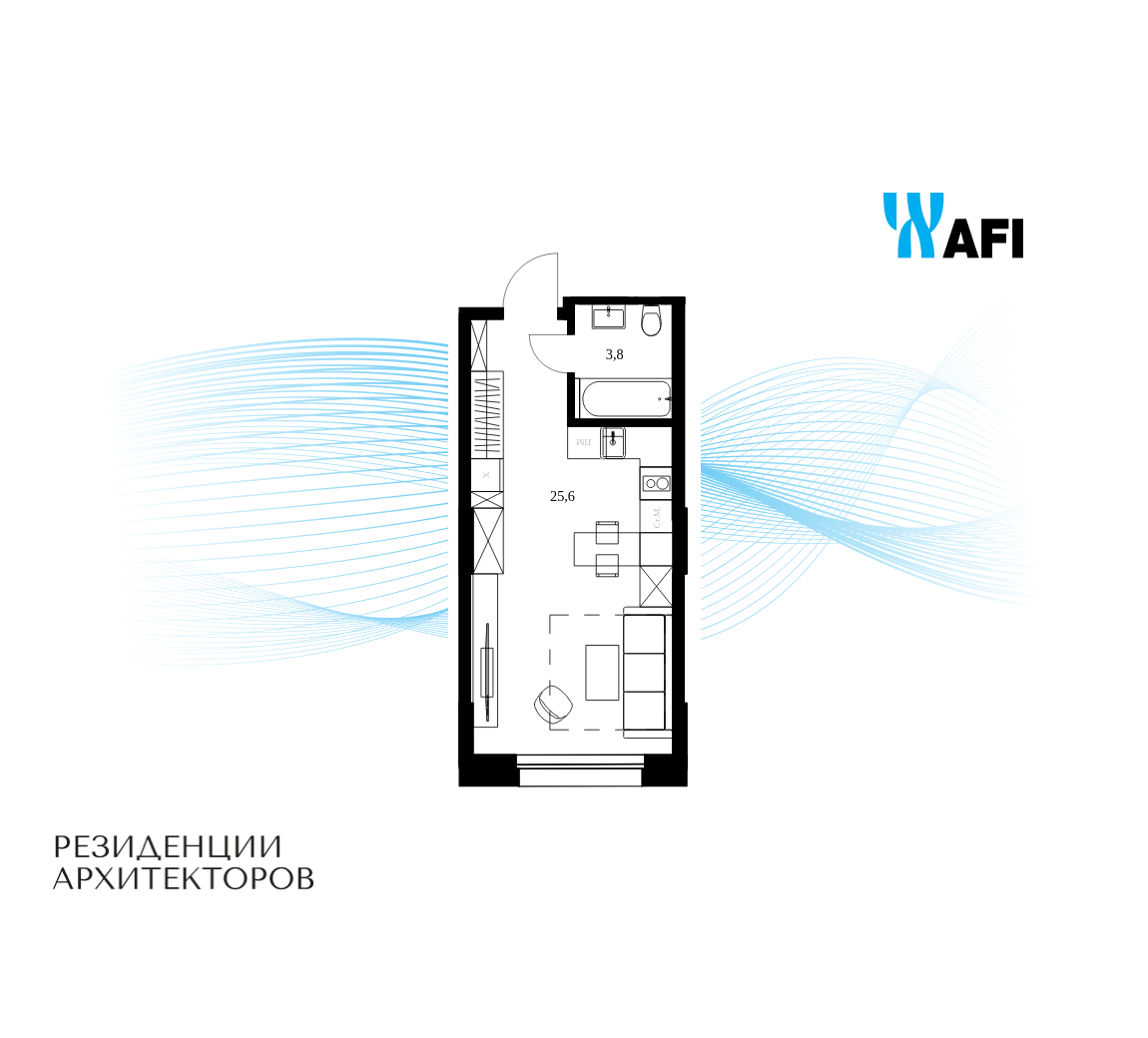 Планировка Студийная планировка в ЖК "Резиденции Архитекторов"