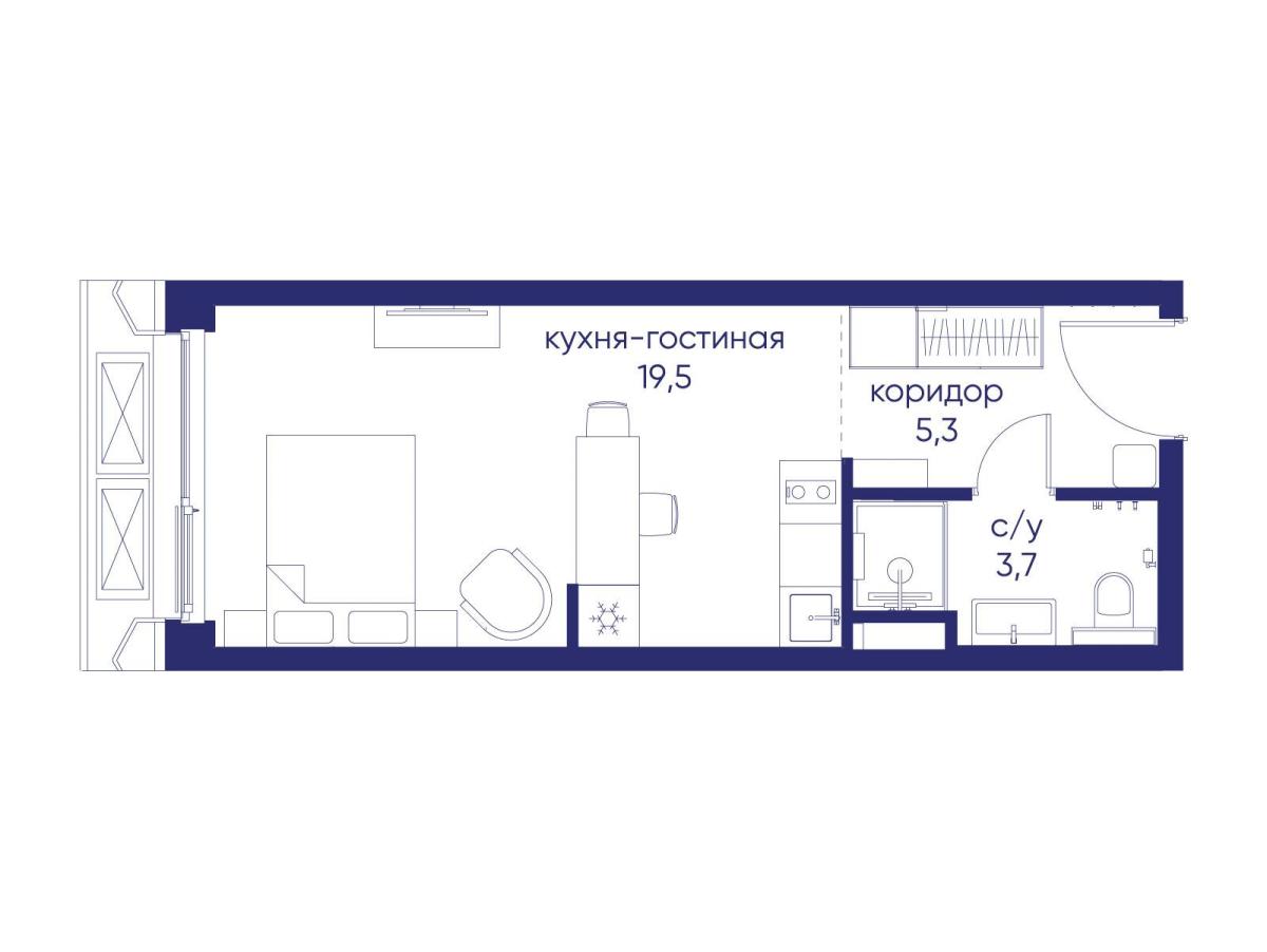 Планировка Студийная планировка в ЖК "Остров"