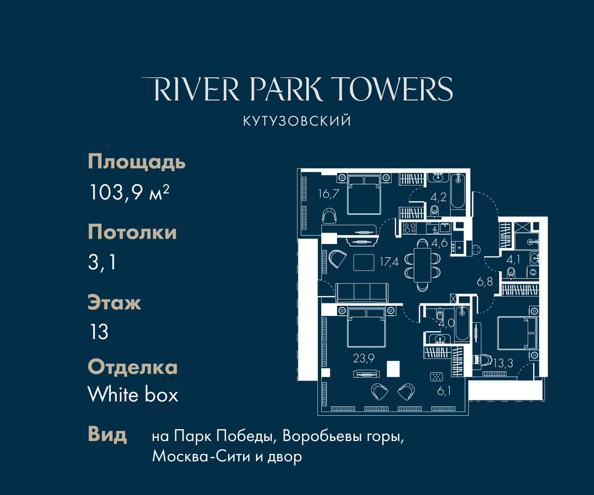Планировка 4-комнатная квартира в ЖК "River Park Кутузовский" (Ривер парк Кутузовский)