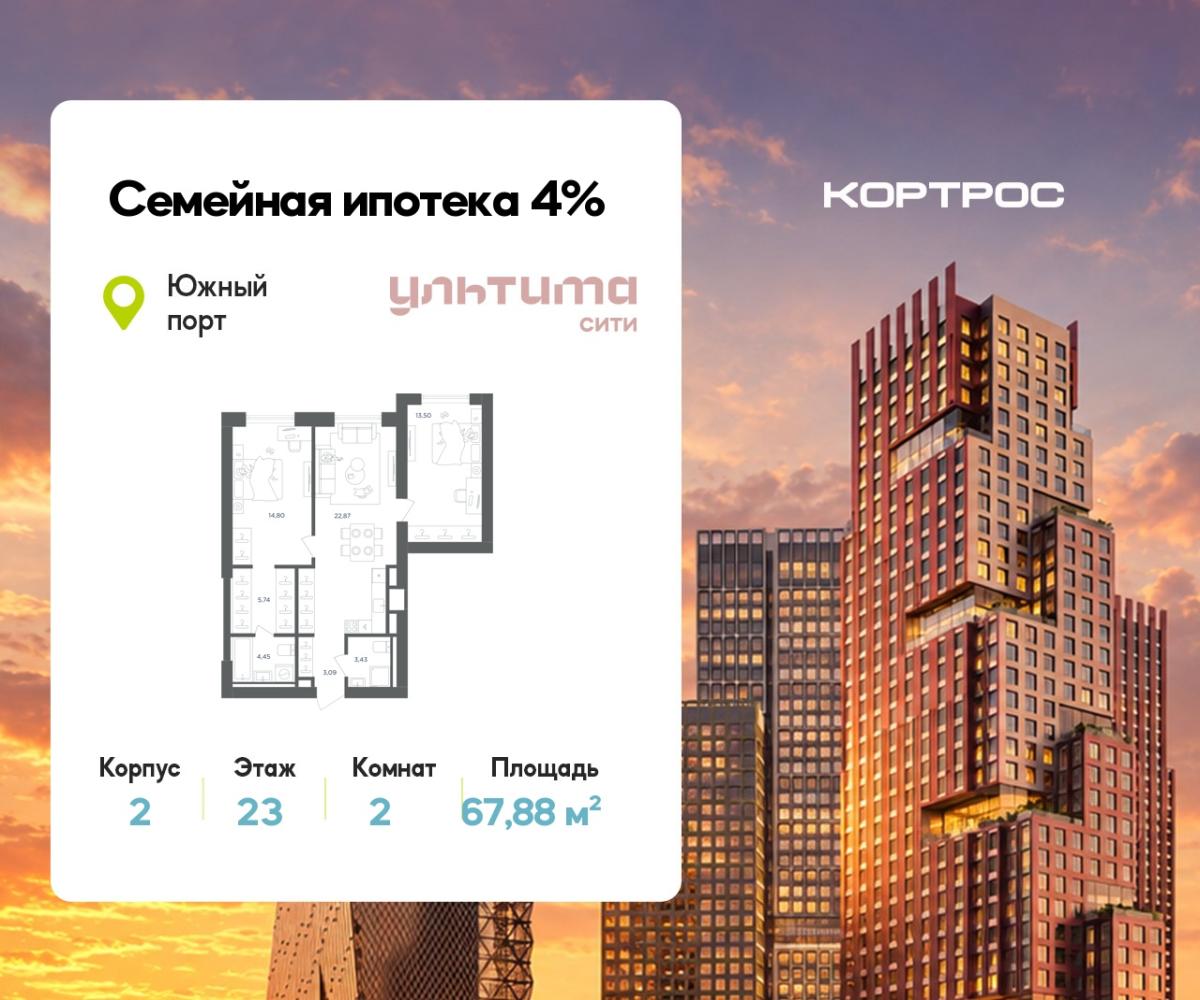Планировка 2-комнатная квартира в ЖК "УЛЬТИМА Сити"