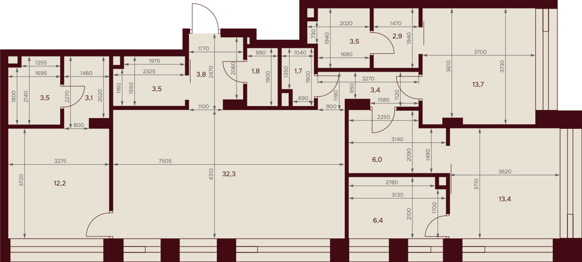 Планировка 3-комнатная квартира в ЖК "Дом 7 Даниловский"