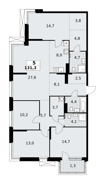 Планировка 5-комнатная квартира в ЖК "Дзен-кварталы"