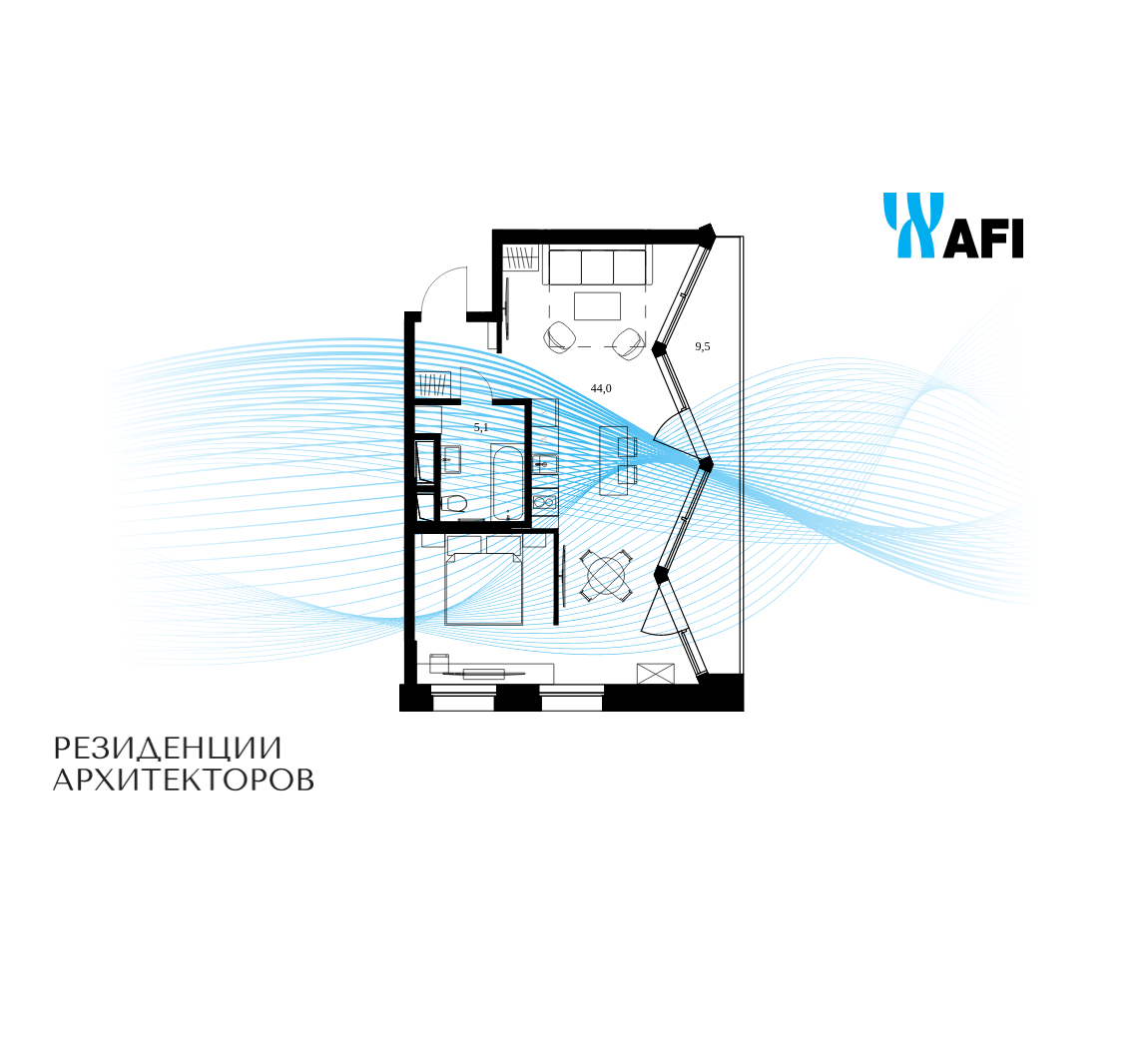 Планировка 2-комнатная квартира в ЖК "Резиденции Архитекторов"