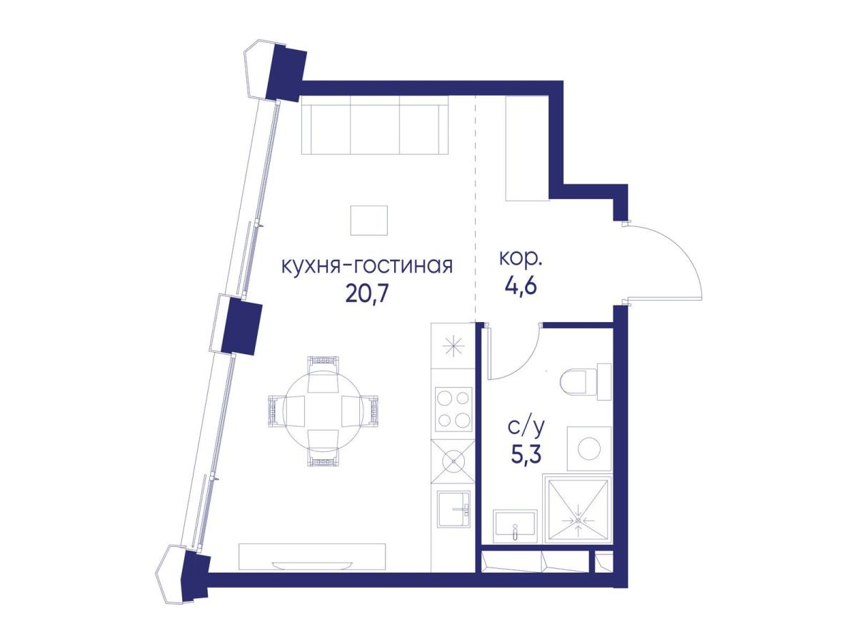 Планировка Студийная планировка в ЖК "Остров"
