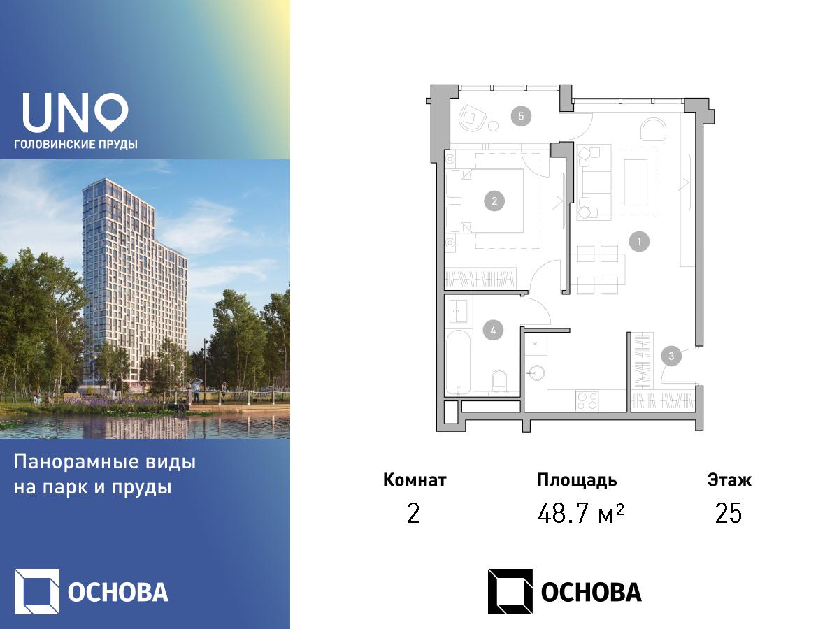 Планировка 2-комнатная квартира в ЖК UNO. Головинские пруды
