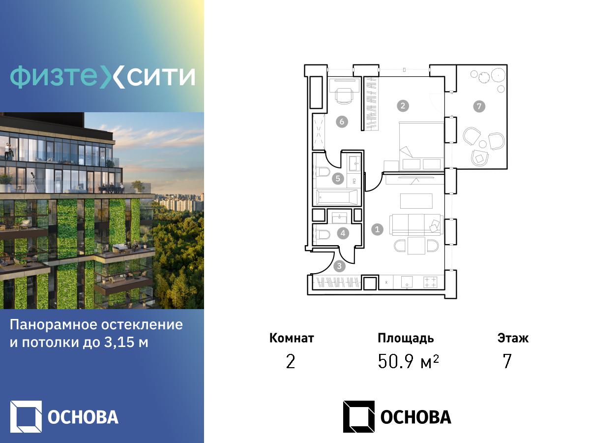 Планировка 2-комнатная квартира в ФизтехСити