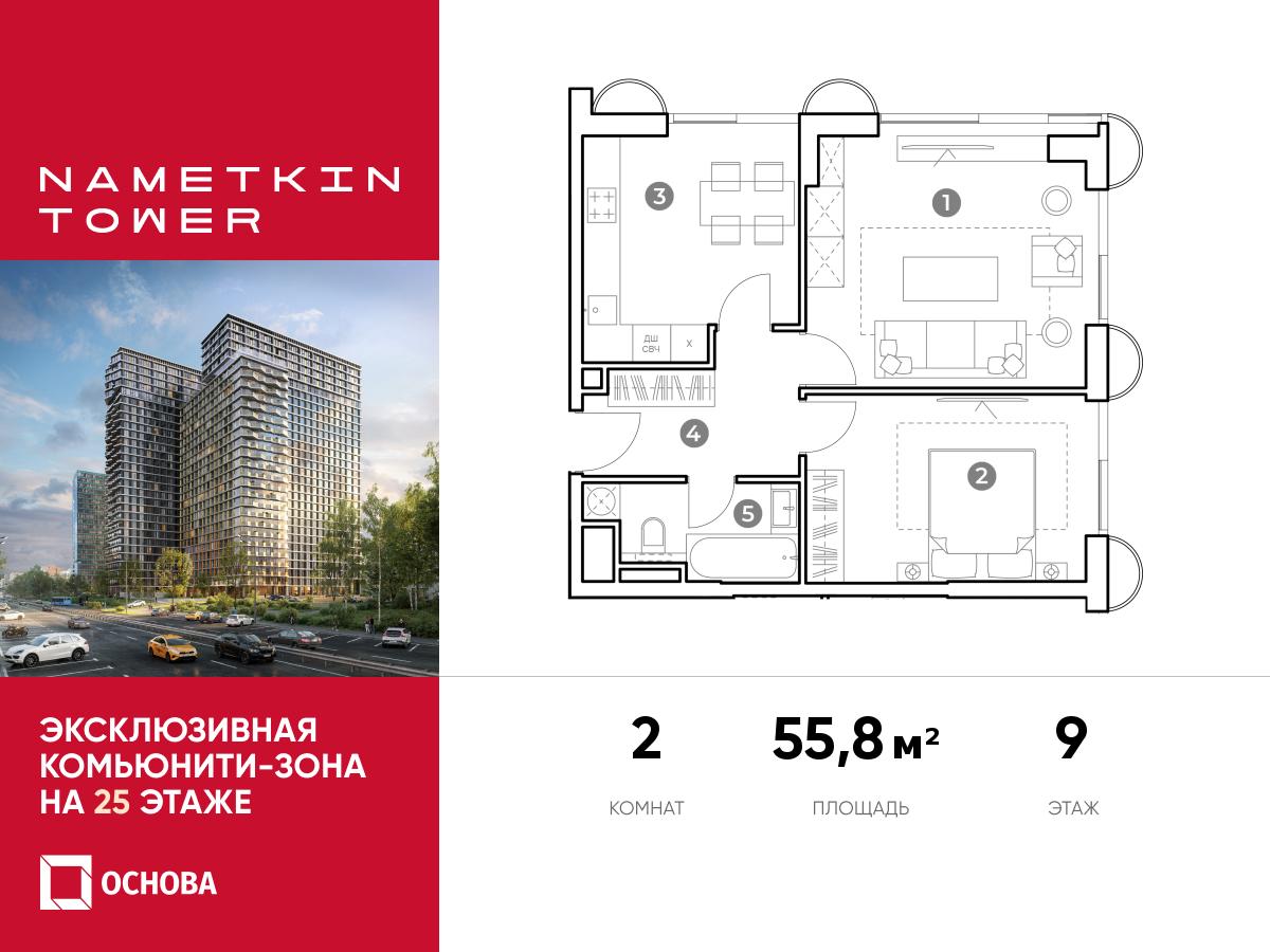 Планировка 2-комнатная квартира в ЖК Nametkin Tower (Наметкин Тауэр)