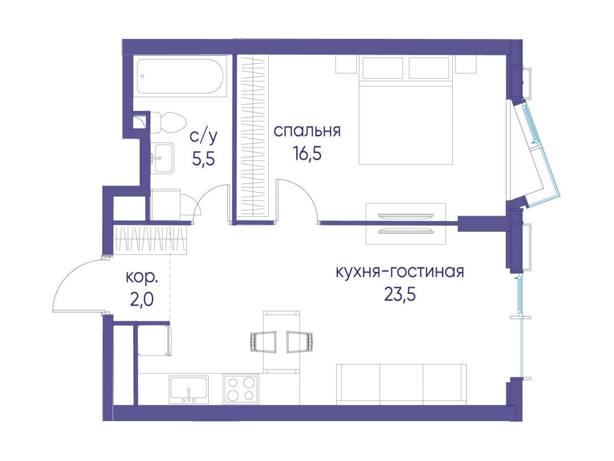 Планировка 1-комнатная квартира в ЖК "Событие"
