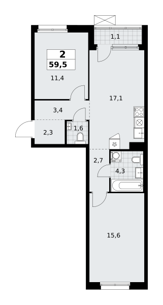 Планировка 2-комнатная квартира в ЖК "Прокшино"