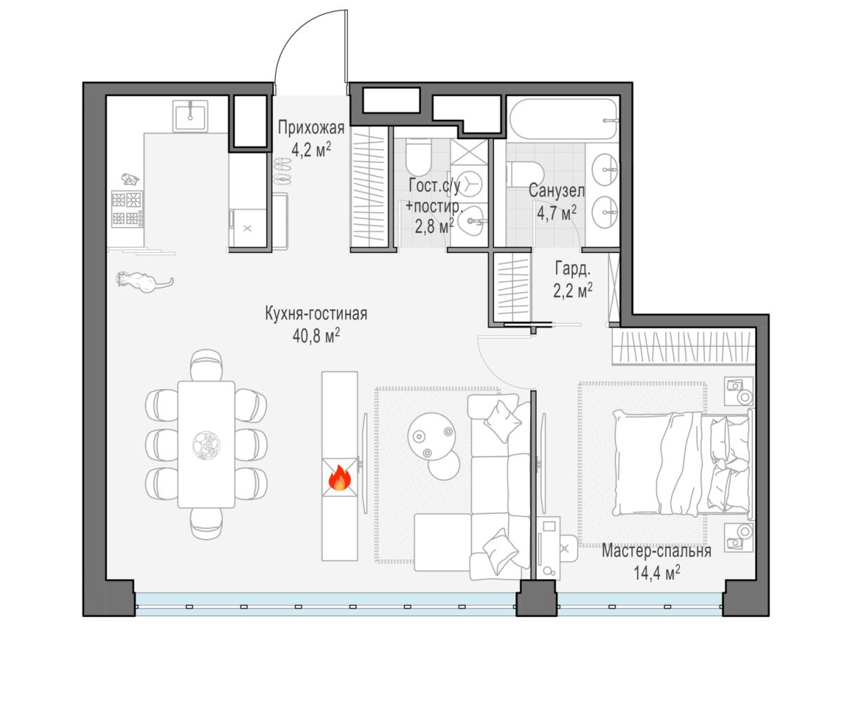 Планировка 3-комнатная квартира в ЖК West Garden (Вест Гарден)