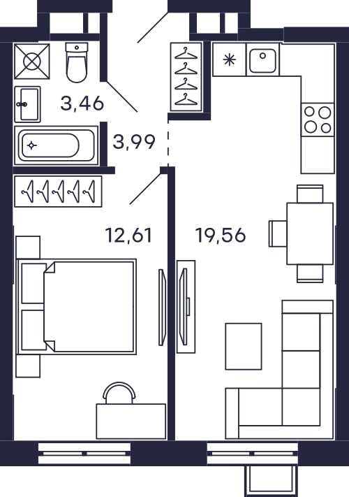 Планировка 1-комнатная квартира в Квартал "Тетрис"
