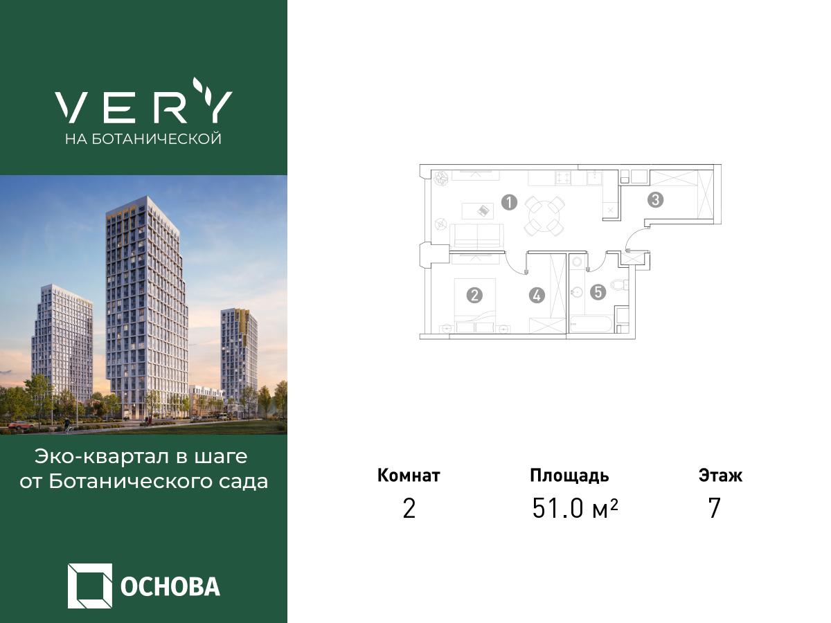 Планировка 2-комнатная квартира в ЖК "VERY на Ботанической"