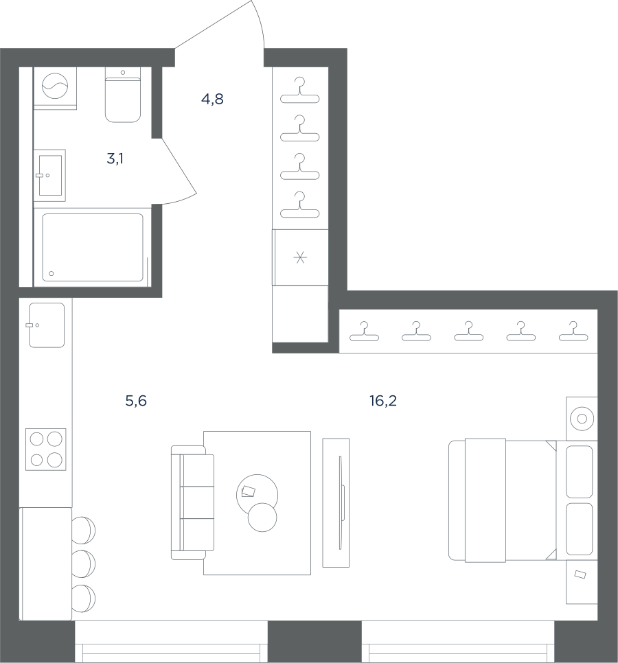 Планировка Студийная планировка в ЖК "Равновесие"