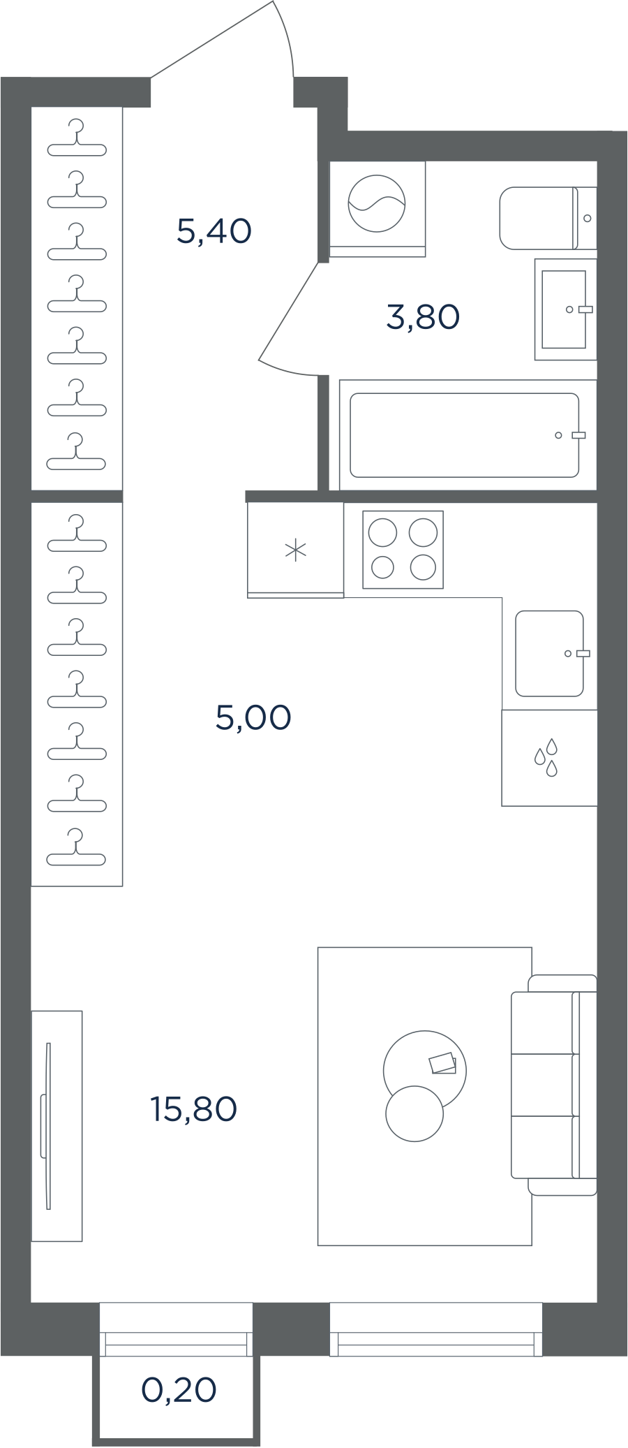 Планировка Студийная планировка в ЖК "Равновесие"