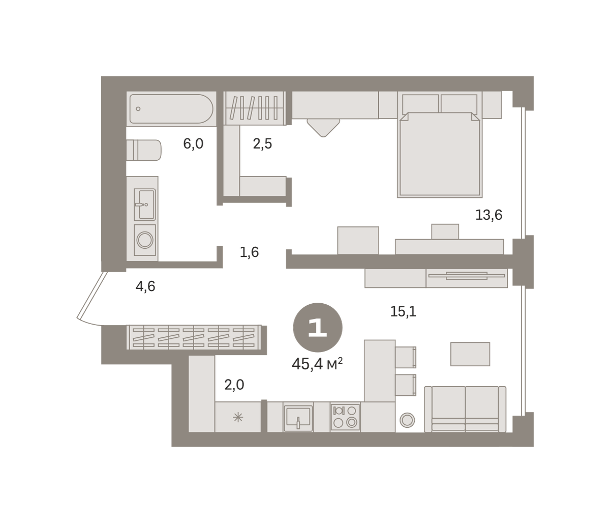 Планировка 1-комнатная квартира в ЖК "Издание" (Перовское 21)