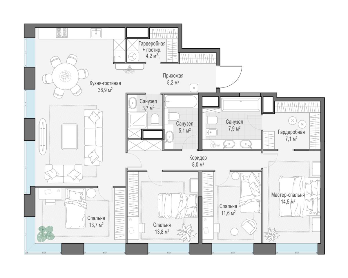 Планировка 1-комнатная квартира в ЖК West Garden (Вест Гарден)