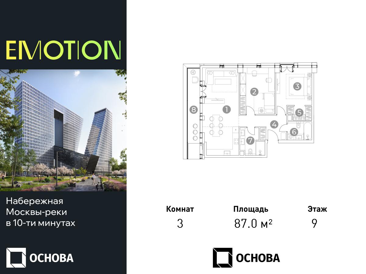 Планировка 3-комнатная квартира в ЖК Emotion (Эмоушн)