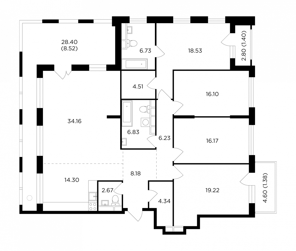 Планировка 5-комнатная квартира в ЖК TopHills (ТопХиллс)