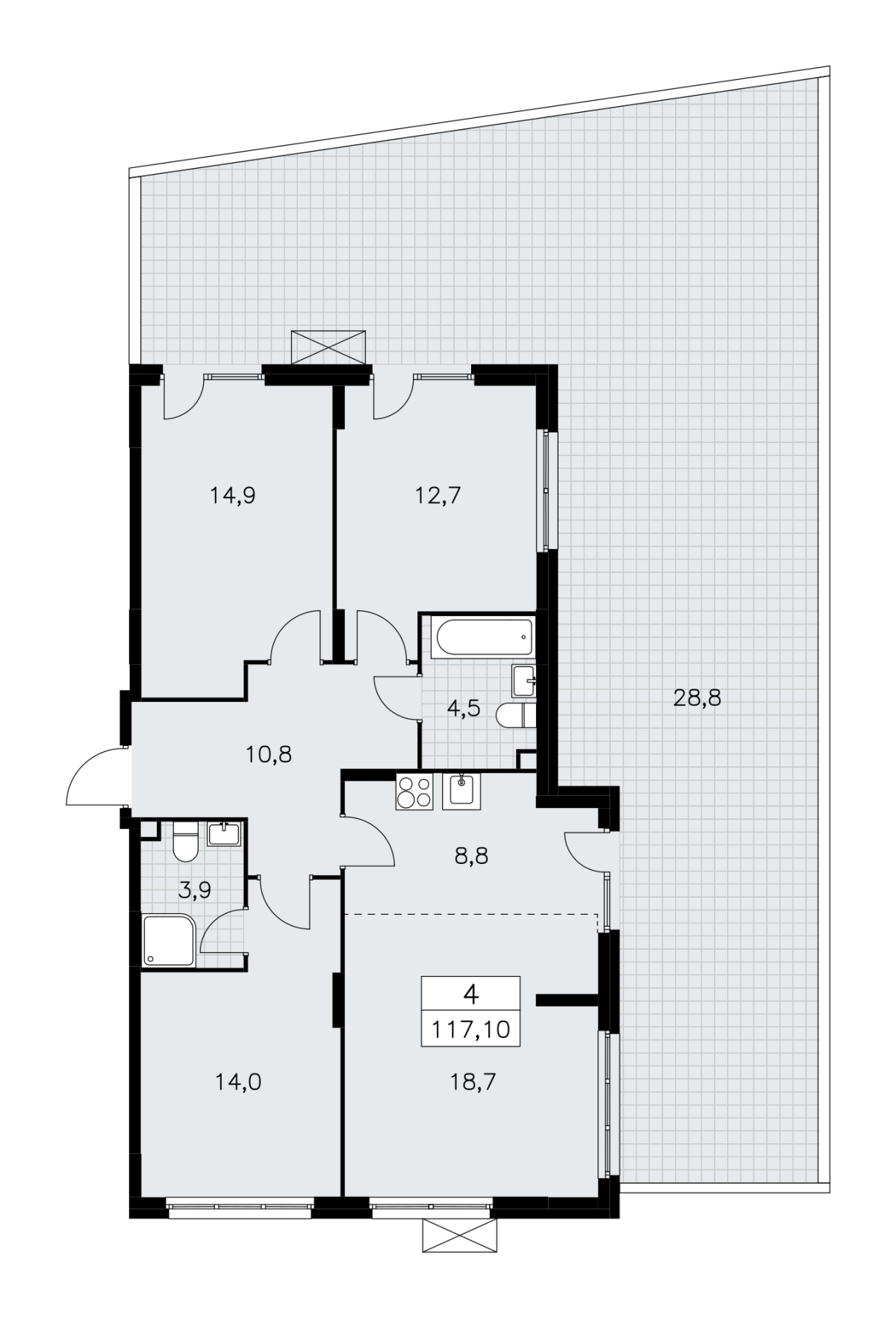Планировка 4-комнатная квартира в Жилой район "Скандинавия"