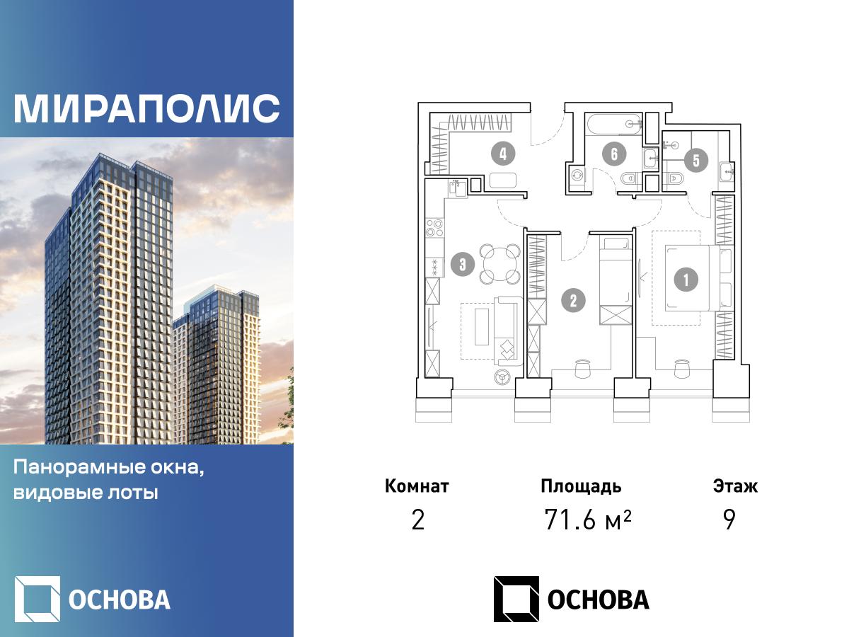 Планировка 2-комнатная квартира в МИРАПОЛИС