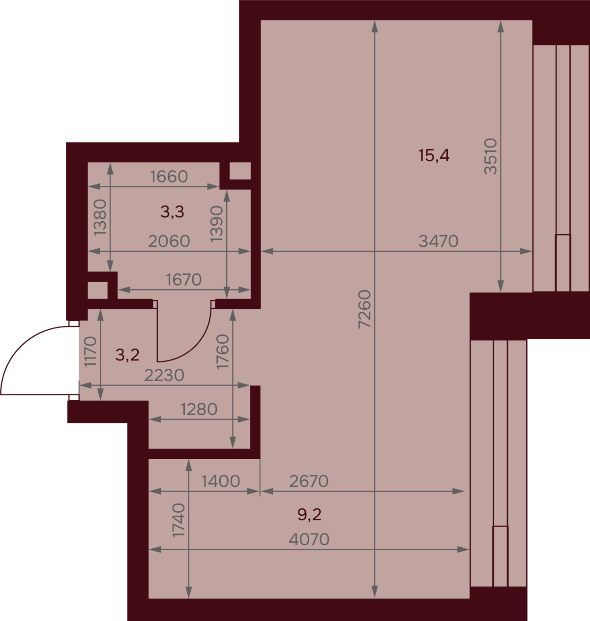 Планировка 1-комнатная квартира в ЖК "Дом 7 Даниловский"