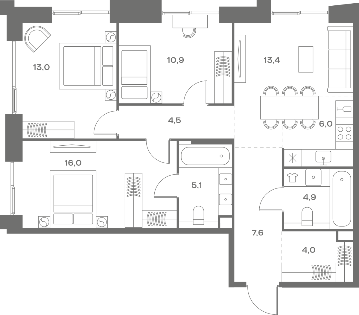 Планировка 3-комнатная квартира в ЖК Soul (Соул)