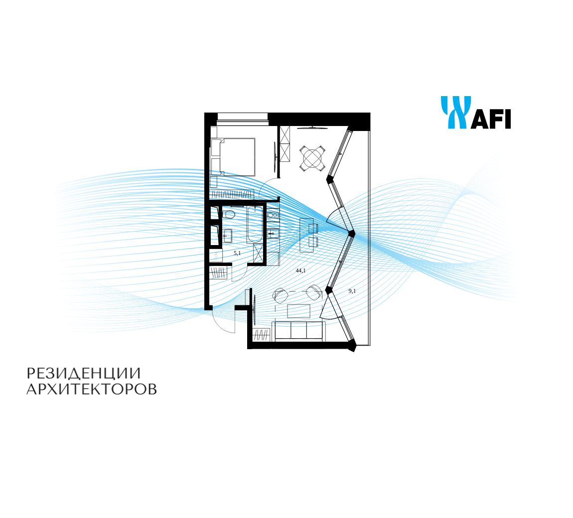 Планировка 2-комнатная квартира в ЖК "Резиденции Архитекторов"