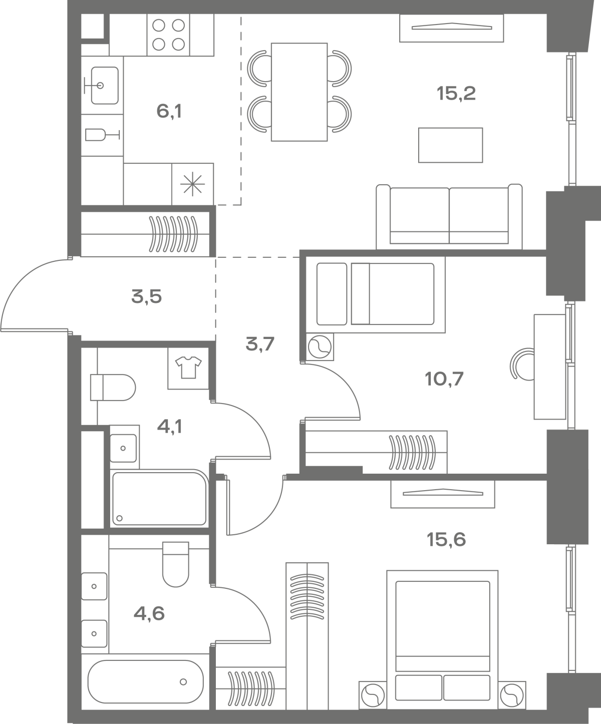 Планировка 2-комнатная квартира в ЖК Soul (Соул)