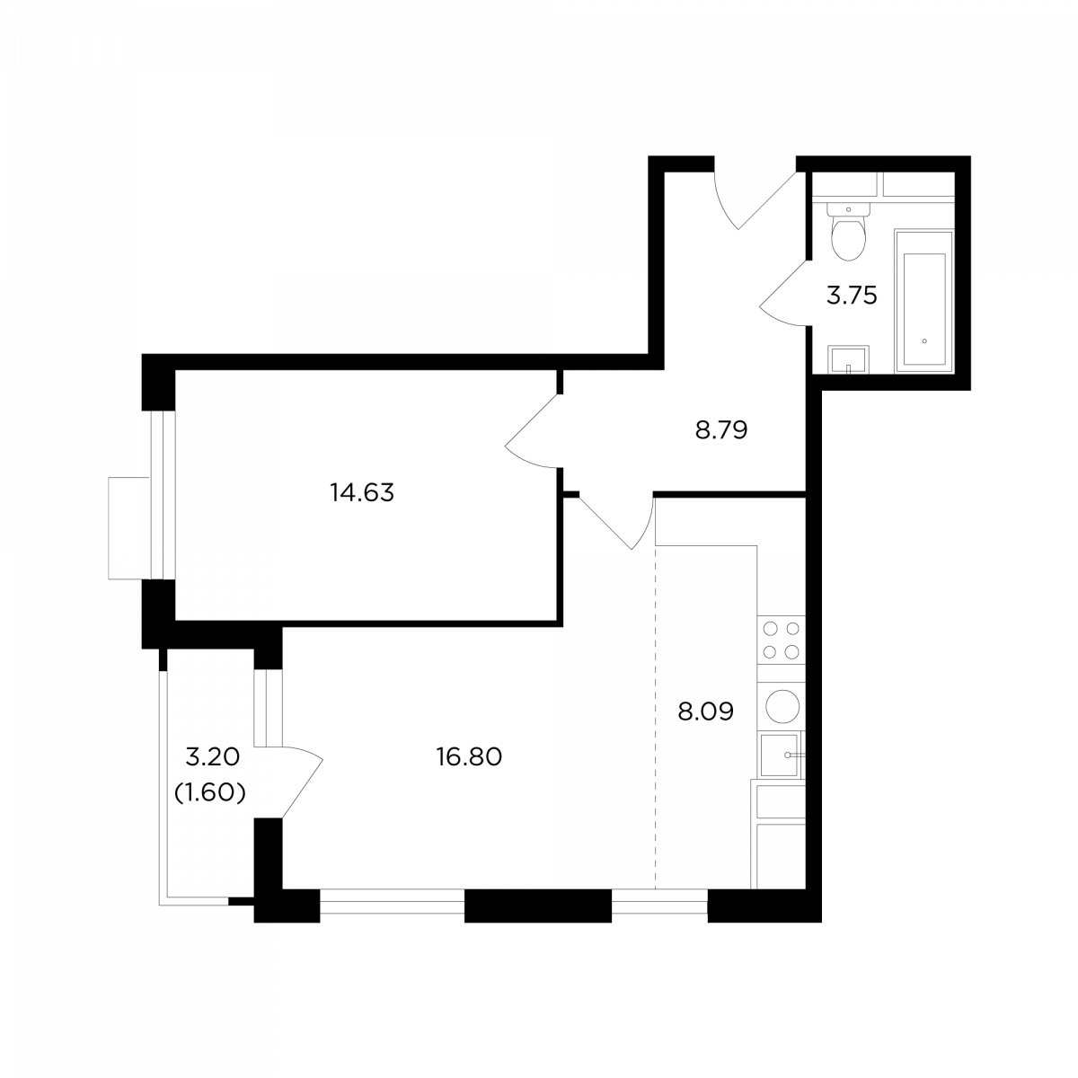 Планировка 2-комнатная квартира в ЖК TopHills (ТопХиллс)