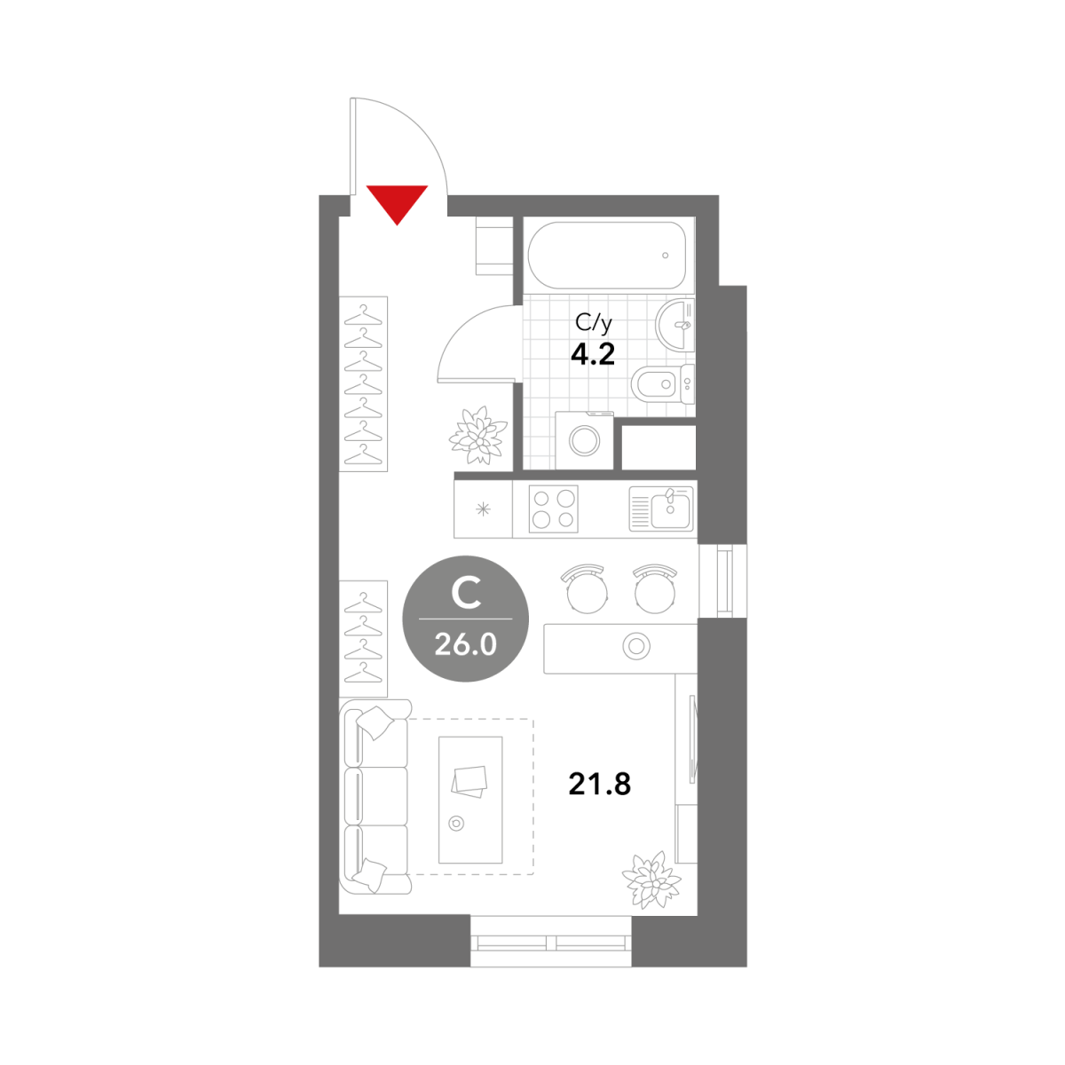 Планировка Студийная планировка в ЖК Voxhall (Воксхолл)