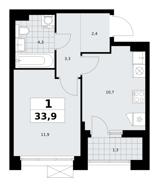 Планировка 1-комнатная квартира в ЖК "Прокшино"