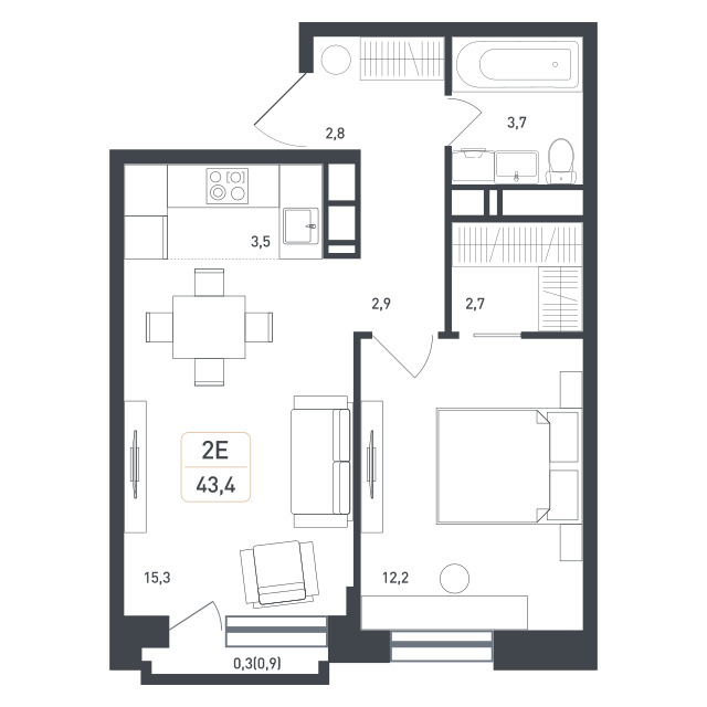 Планировка 2-комнатная квартира в ЖК "Новая Щербинка"
